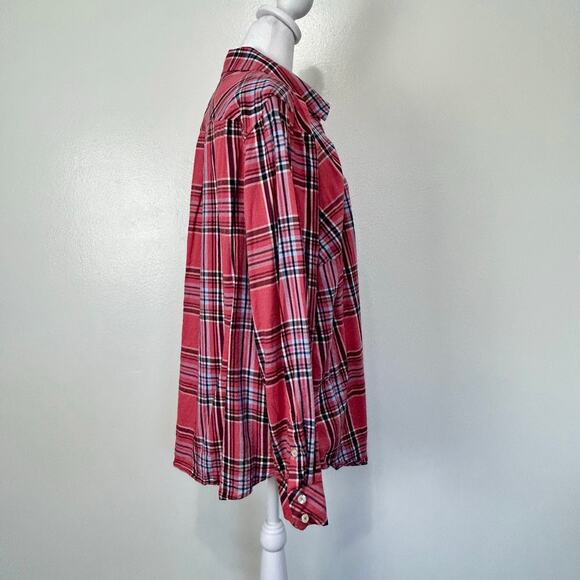 Talbots Womens Plus 1X Pink Plaid Button Front Shirt Long Sleeve Preppy - Picture 3 of 7